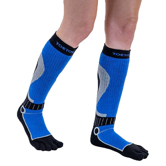 TOETOE - Calcetines Deportivos de Compresión hasta la Rodilla para Hombre y Mujer - Negro y Azul - Image 4