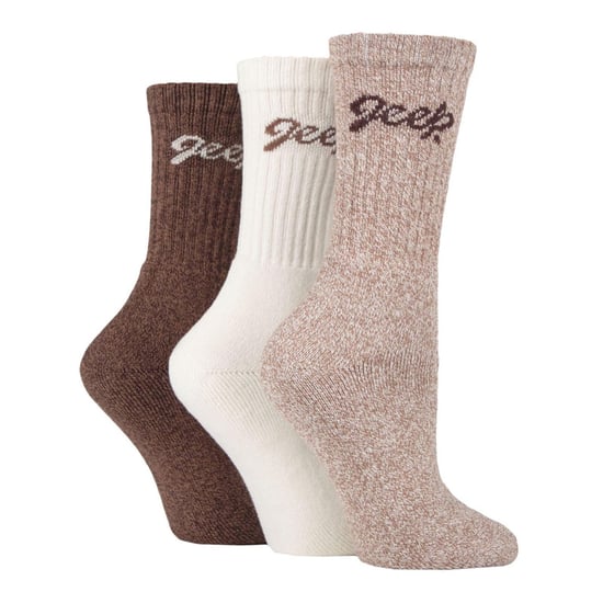 Womens Hiking Boot Socks | Jeep | Ladies Ribbed Outdoor Cushioned Socks with Reinforced Heel and Toe - Tan / Cream - Image 3