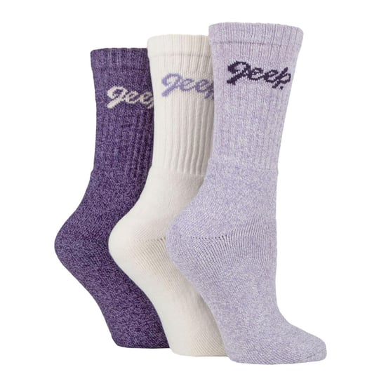 Womens Hiking Boot Socks | Jeep | Ladies Ribbed Outdoor Cushioned Socks with Reinforced Heel and Toe - Violet / Cream - Image 3