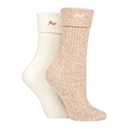 Calcetines para mujer con puño vuelto | Jeep | Calcetines para mujer con bota de senderismo, cómodos calcetines de poliéster de alto rendimiento - Topo / Crema - Image 3