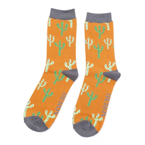 Calcetines Cactus para hombre | Mr Heron | Novedad Calcetines de bambú con estampado de plantas | Regalo de Navidad para él - Cactus (Mostaza) - Image 3