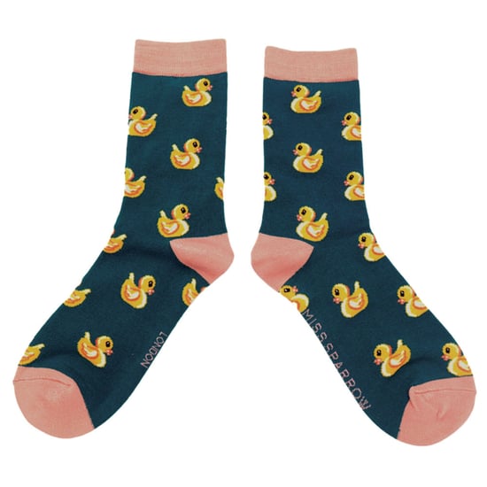 Calcetines de Goma con Dibujo de Pato para Mujer | Miss Sparrow | Calcetines de Bambú con Dibujo de Pato Suaves y Transpirables - Teal - Image 3