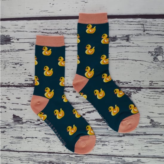 Calcetines de Goma con Dibujo de Pato para Mujer | Miss Sparrow | Calcetines de Bambú con Dibujo de Pato Suaves y Transpirables - Teal - Image 5