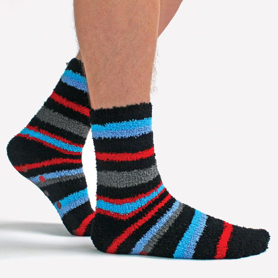 4 Pares de Calcetines de Cama para Hombre |Thermal Anti Slip Fuzzy Slipper Socks - Blue / Red Stripe - Image 3