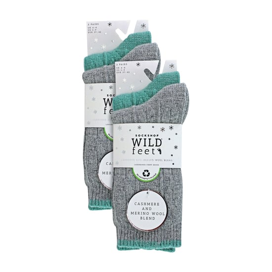 Pack de 4 Calcetines de mujer de punto por cable | Wildfeet | Lurex Glitter Socks for Women - Grey/Green - Image 2