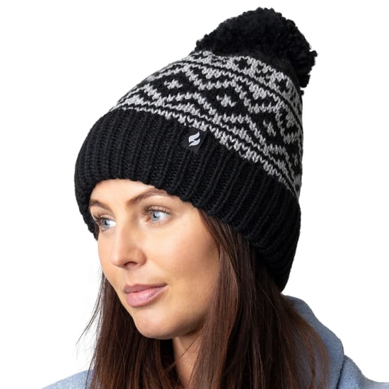 Gorro de mujer con estampado | Calentadores | Tejido de punto grueso con forro polar Heatweaver | Estilo Billingen - Negro - Image 4