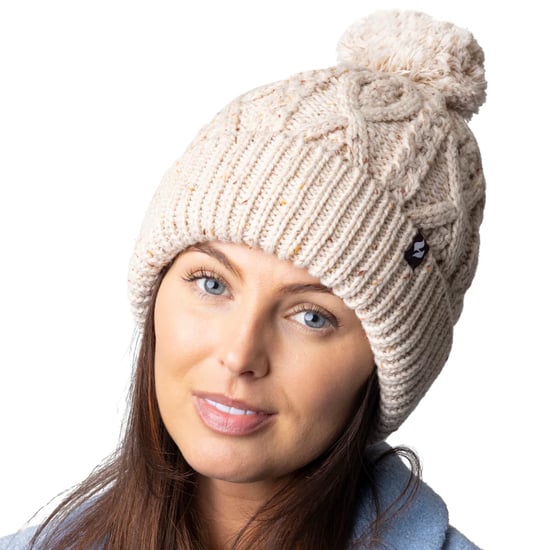 Gorro de mujer con forma de pompón | Calentador | Gorro de punto grueso y cálido con forro polar Heatweaver | Estilo Salzburgo - Natural - Image 4