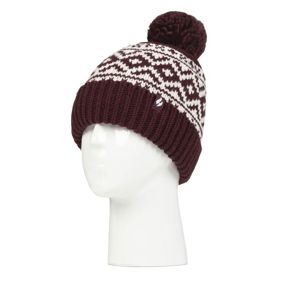 Gorro de mujer con estampado | Calentadores | Tejido de punto grueso con forro polar Heatweaver | Estilo Billingen - Vino - Image 3