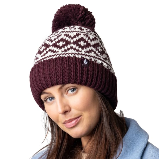 Gorro de mujer con estampado | Calentadores | Tejido de punto grueso con forro polar Heatweaver | Estilo Billingen - Vino - Image 4