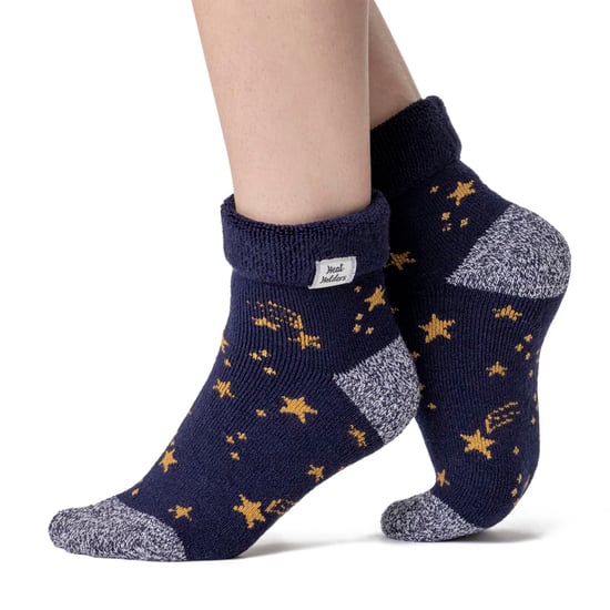 Calcetines de mujer con puño giratorio | Calentadores | Calentitos y suaves calcetines de invierno - Azul Marino/Oro Estrellas - Image 3
