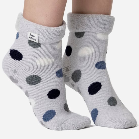 Calcetines de mujer con puño giratorio | Calentadores | Calcetines de invierno - Lunares plateados - Image 3