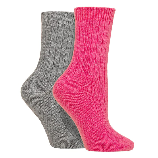 Paquete de 4 calcetines de lana de cachemira para mujer | Wildfeet | Calcetines de lana acanalados - Rosa/Gris - Image 3