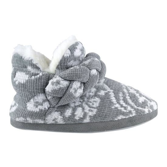 Dunlop - Ladies Knitted Warm Fleece Plush Slippers Boots/Booties in Grey Fairisle and Pink Cord Styles - Image 3