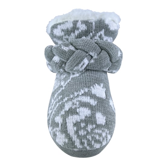 Dunlop - Ladies Knitted Warm Fleece Plush Slippers Boots/Booties in Grey Fairisle and Pink Cord Styles - Image 4