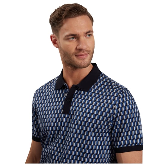 Polo Azul Marino Con Rayas Jacquard Y Estampado Geométrico De Ted Baker Hamishs - Image 3