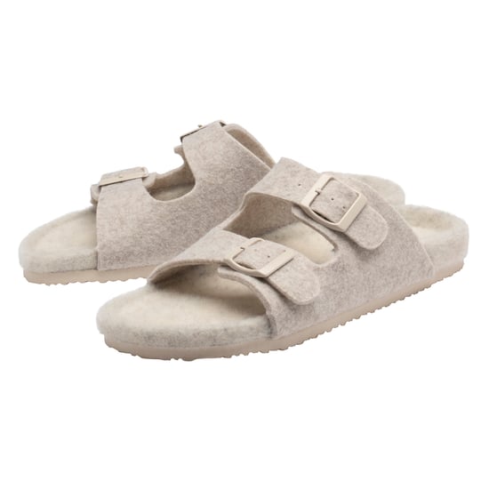 Zapatillas de casa de piel sintética para mujer con doble hebilla, abiertas en la punta, talla UK 3-8 - Image 1
