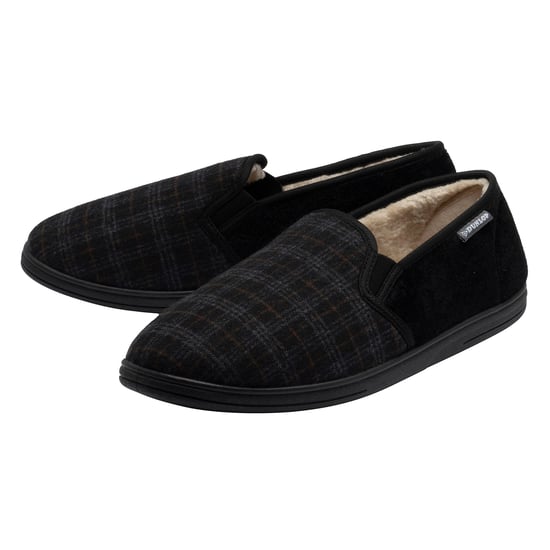 Zapatillas de casa de cuadros para hombre, negro, carbón, acolchadas, UK 7-12 - Image 1