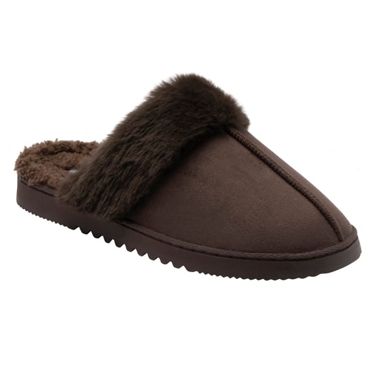 Zapatillas de casa de piel sintética con ribete para mujer marrón rosa tostado cálidas Reino Unido 3-8 - Image 4