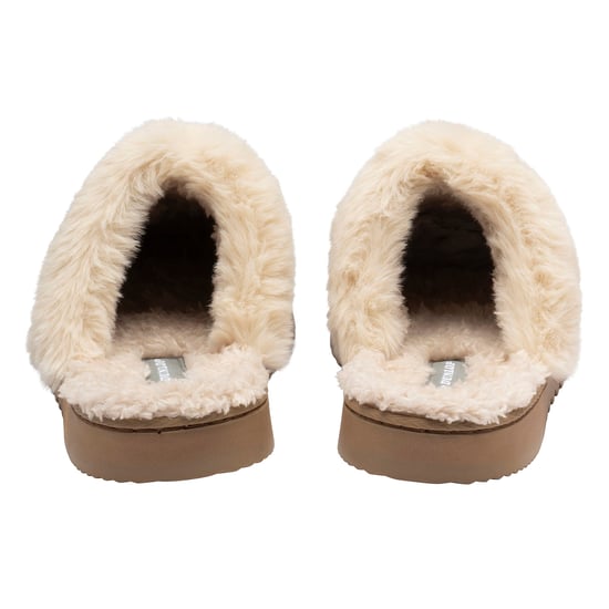 Zapatillas de casa de mujer con borde de piel sintética marrón rosa color beige cálido UK 3-8 - Image 2
