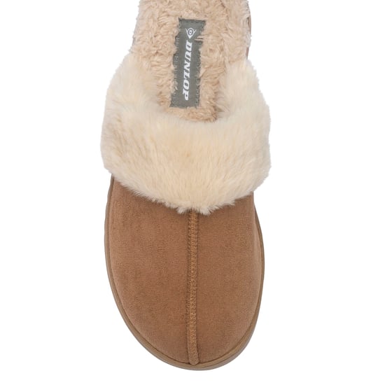 Zapatillas de casa de mujer con borde de piel sintética marrón rosa color beige cálido UK 3-8 - Image 3