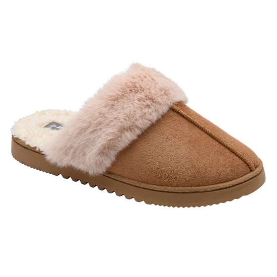 Zapatillas de casa de mujer con borde de piel sintética marrón rosa color beige cálido UK 3-8 - Image 4