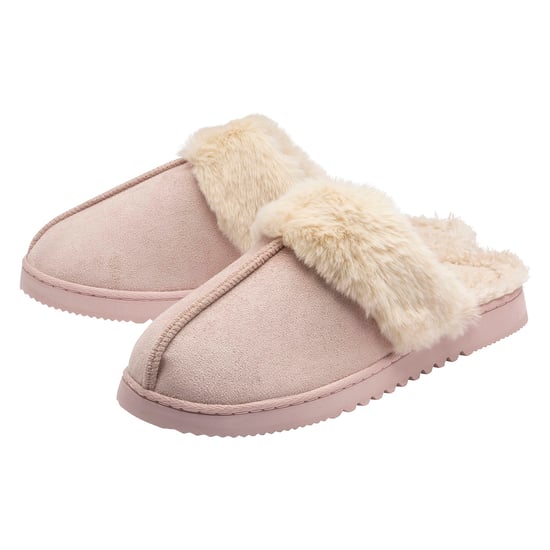 Zapatillas de casa de mujer con borde de piel sintética marrón rosa beige cálidas UK 3-8 - Image 1