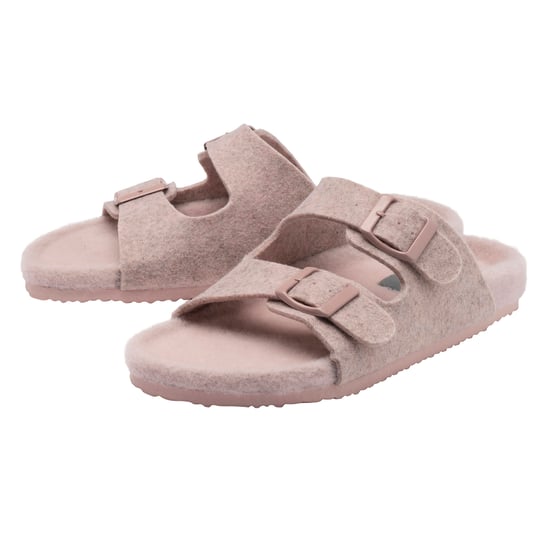 Zapatillas de casa de pelaje sintético para mujer con doble hebilla y punta abierta UK 3-8 - Image 1