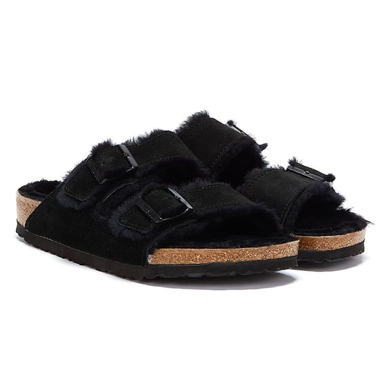 Birkenstock Arizona Fur Black Sandals - Image 1