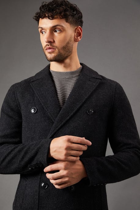 Charcoal Double Breasted Wool Blend Coat - Image 4