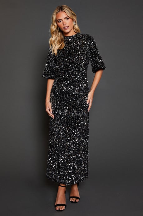Petite Velvet Sequin Midi Dress - Image 1