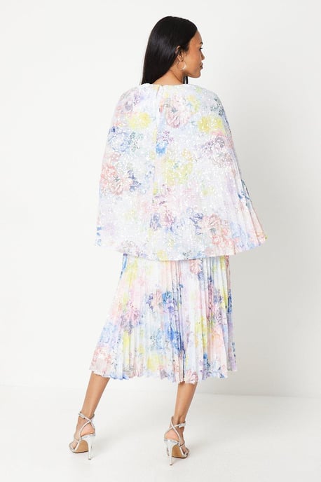 Sequin Pleated Cape Detail Midi Dress - Image 3