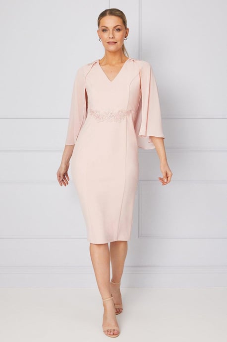 Lace Trim Cape Detail Pencil Dress - Image 1