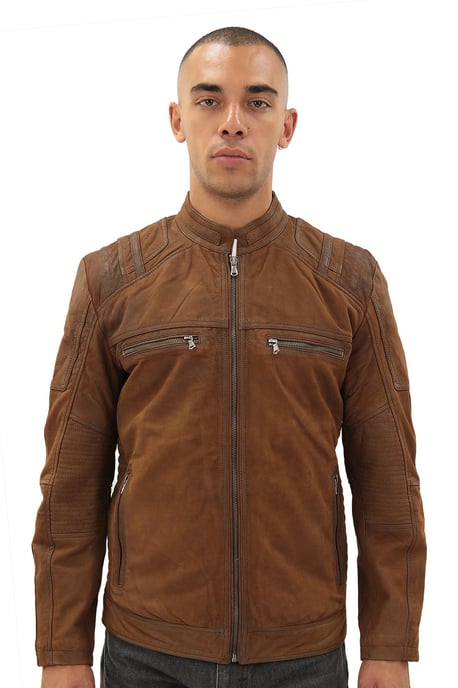 Chaqueta de motociclista de cuero Buff Racer para hombre - Vienna - Image 1