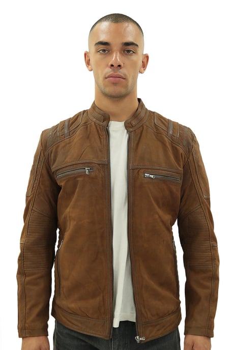 Chaqueta de motociclista de cuero Buff Racer para hombre - Vienna - Image 2