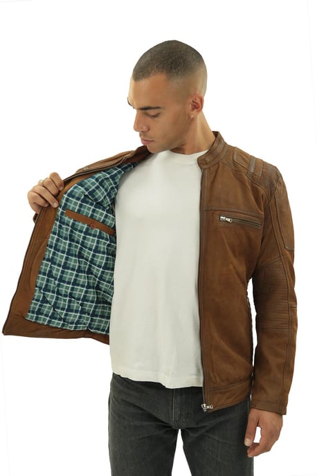 Chaqueta de motociclista de cuero Buff Racer para hombre - Vienna - Image 5
