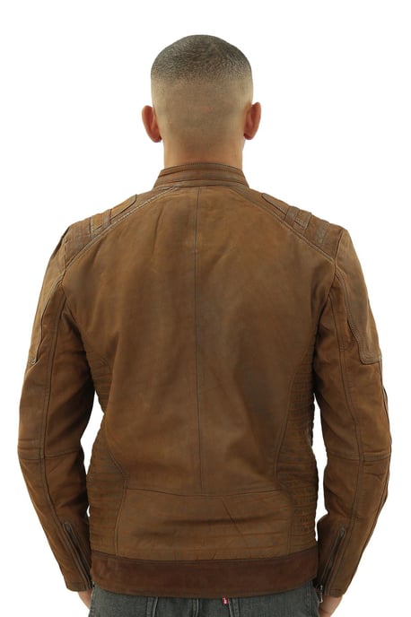 Chaqueta de motociclista de cuero Buff Racer para hombre - Vienna - Image 6