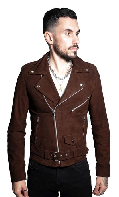 Chaqueta de motociclista Brando de piel de ante de cabra para hombre - Melbourne - Image 1