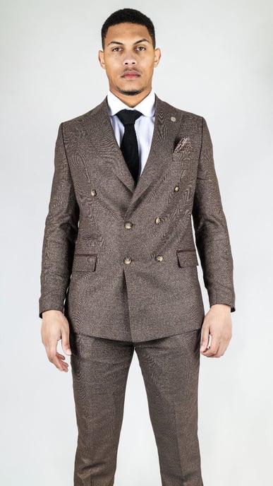 Traje clásico de dos piezas cruzado en marrón para hombre - Image 2