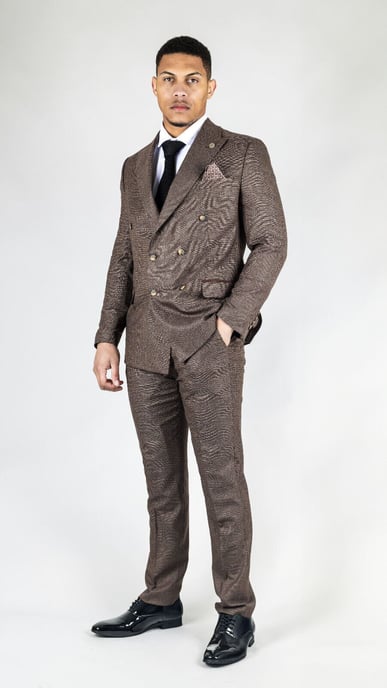 Traje clásico de dos piezas cruzado en marrón para hombre - Image 4