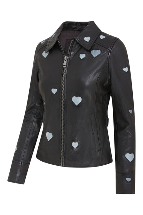 Chaqueta motera de cuero negra con corazones para mujer - Malta - Image 4