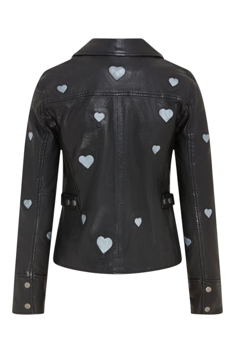 Chaqueta motera de cuero negra con corazones para mujer - Malta - Image 5
