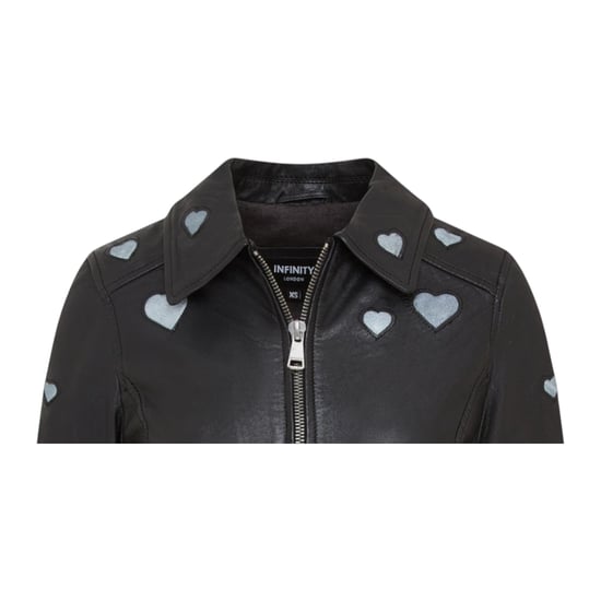 Chaqueta motera de cuero negra con corazones para mujer - Malta - Image 6