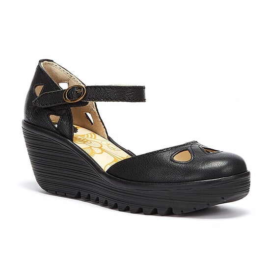 Fly London Yuna Womens Leather Wedge Sandals - (Black) - Image 2