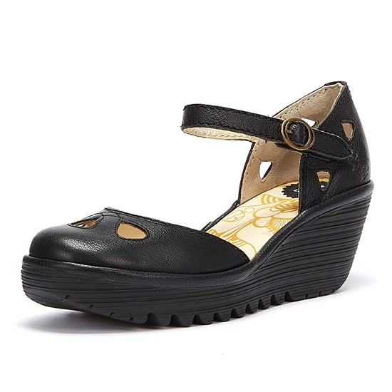Fly London Yuna Womens Leather Wedge Sandals - (Black) - Image 3