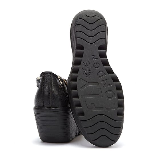 Fly London Yuna Womens Leather Wedge Sandals - (Black) - Image 4