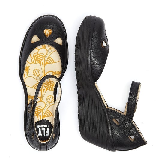 Fly London Yuna Womens Leather Wedge Sandals - (Black) - Image 6