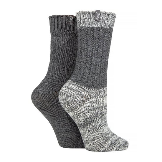 Calcetines de punto de lana para mujer, calcetines de invierno de punto acanalado grueso para uso al aire libre y de ocio - Carbón / Crema - Image 3