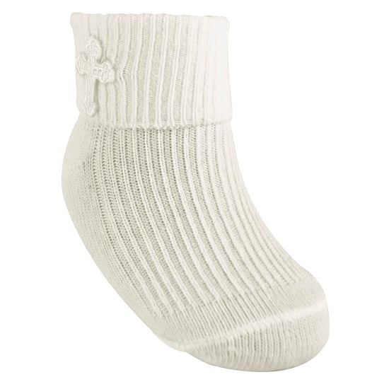 Baby Christening Socks with Cross Embroidery | Newborn Cotton Socks for Boys & Girls - Cream - Image 4