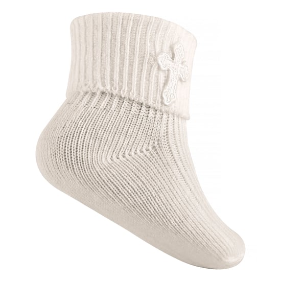 Baby Christening Socks with Cross Embroidery | Newborn Cotton Socks for Boys & Girls - Cream - Image 5