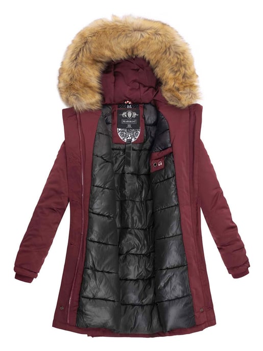 Marikoo Karmaa Damen Winter Jacke Parka Mantel Winterjacke warm gefüttert B362 Weinrot Größe XS - Gr. 34 - Image 4